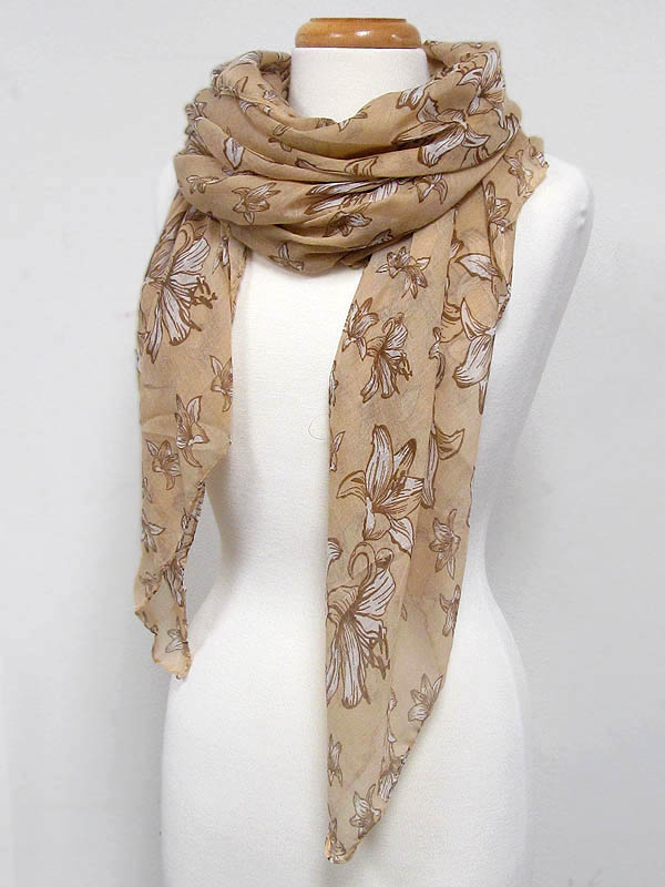 Multi flower print polyester scarf