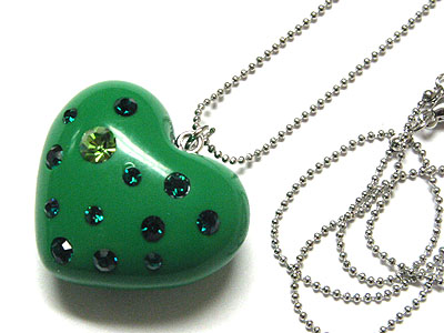 Solid puff belly heart with crystal necklace