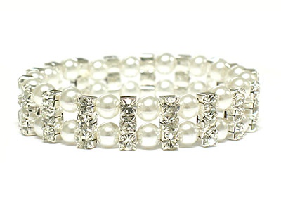 Crystal and pearl beads double stretch bracelet