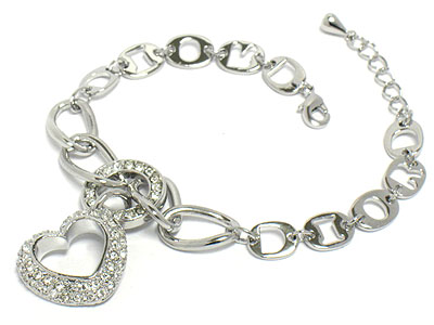 Designer style crystal heart charm and letter chain bracelet