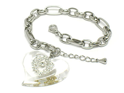 Crystal and lucite heart charm bracelet