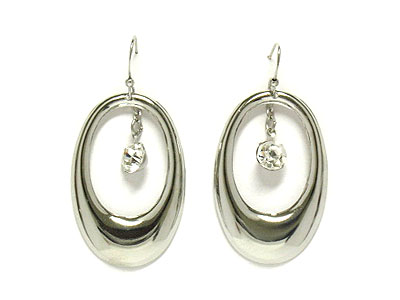 Oval shape metal and dangling crystal earring