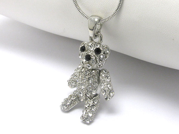 Crystal stud bear pendant necklace