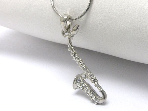 Crystal stud saxophone pendant necklace