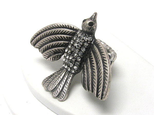 Crystal stud burnish metal bird stretch ring