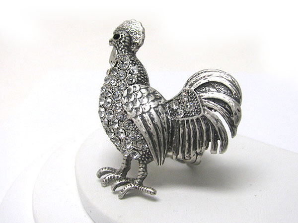 Crystal stud burnish metal rooster stretch ring