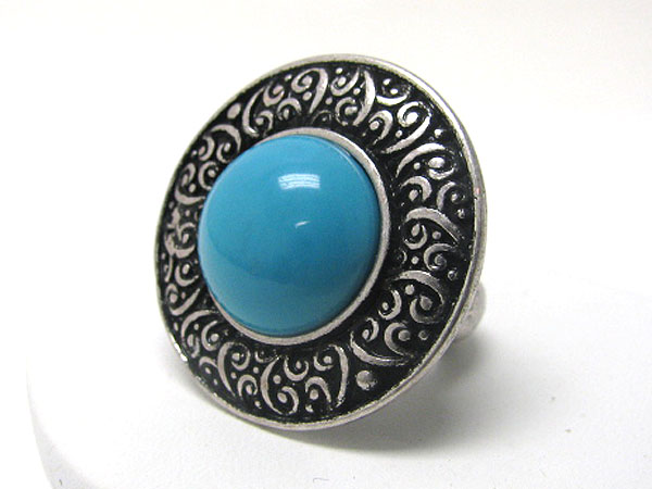 Natural stone textured metal round stretch ring