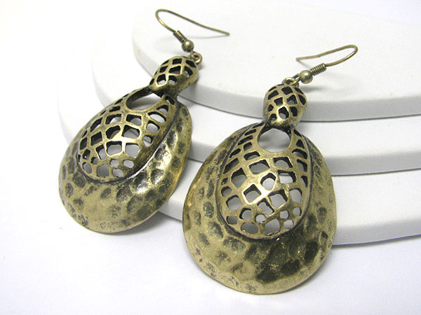 Burnish hammered metal hobo disk earring