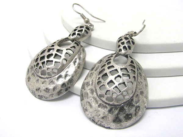 Burnish hammered metal hobo disk earring