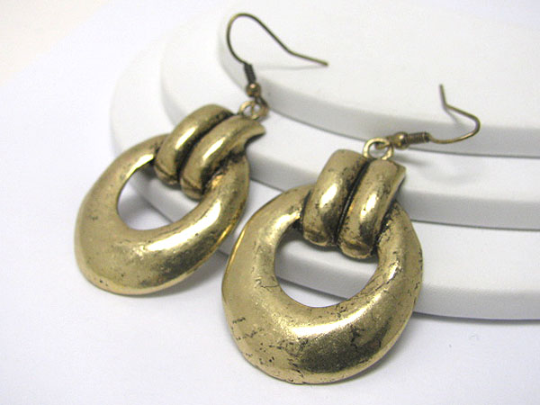 Burnish antique metal hobo hoop drop earring - hoops