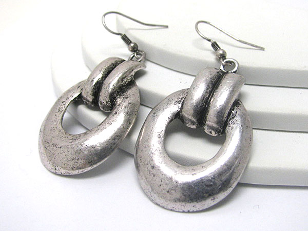 Burnish antique metal hobo hoop drop earring - hoops