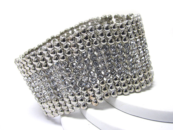 Crystal and seed metal stretch bracelet