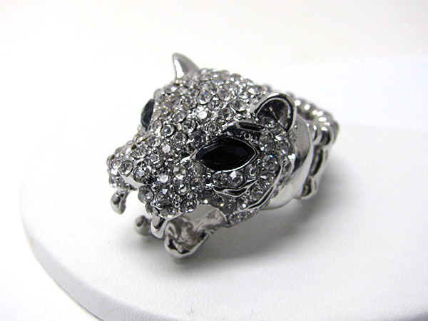 Crystal stud leopard head stretch ring