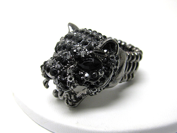 Crystal stud leopard head stretch ring