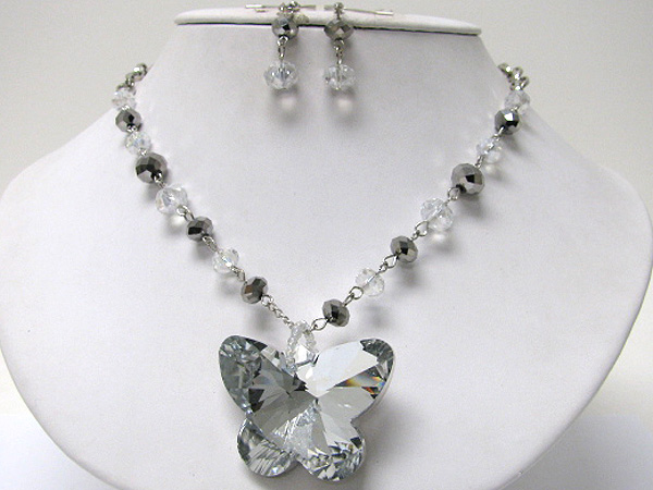 Glass butterfly medal galss beads necklace earrign set