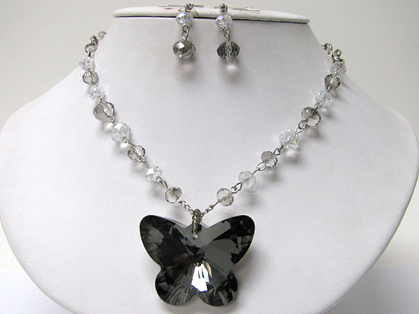 Glass butterfly medal galss beads necklace earrign set