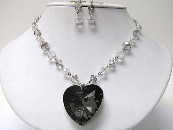 Glass heart medal galss beads necklace earrign set