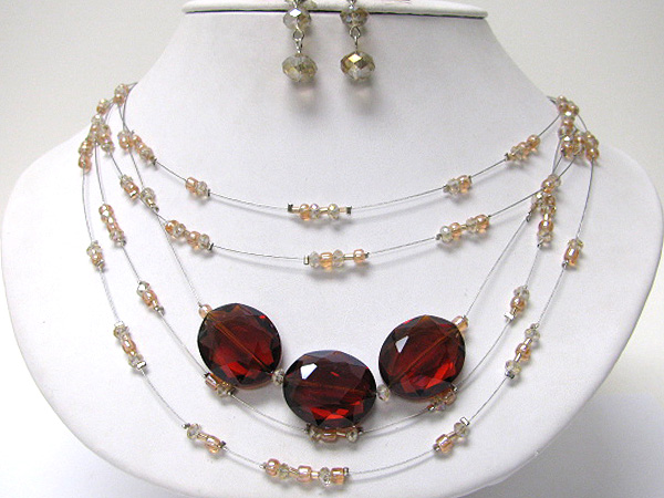 Multi layer tri large and glass seeds necklace earring set