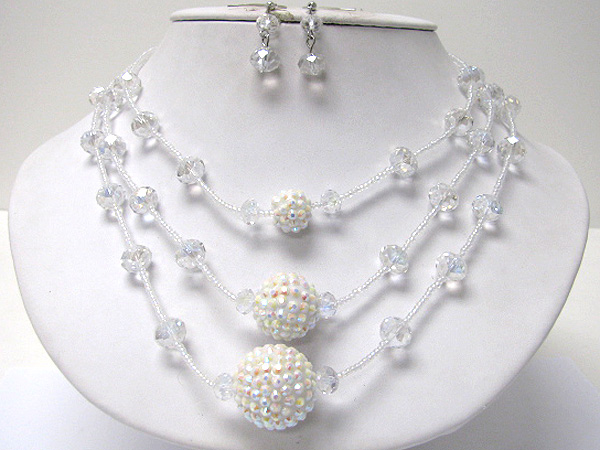 Tri level metallic beads ball and glass beads neckalce earrign set