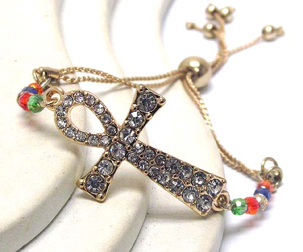 Crystal cross and crystal glass metal cord friendship bracelet