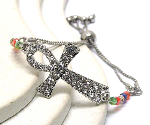 Crystal cross and crystal glass metal cord friendship bracelet