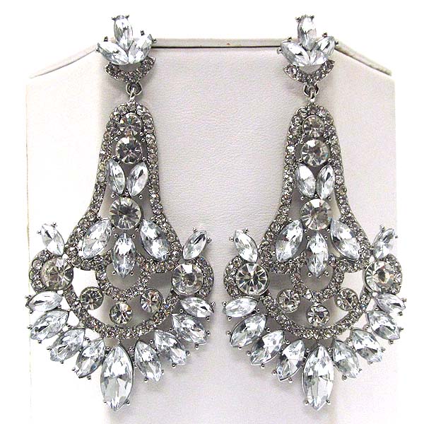 Metal textered multi crystal and facet arrowhead stone drop clip earring