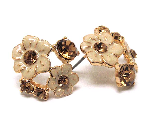 Multi crystal metal epoxy flower stud earring