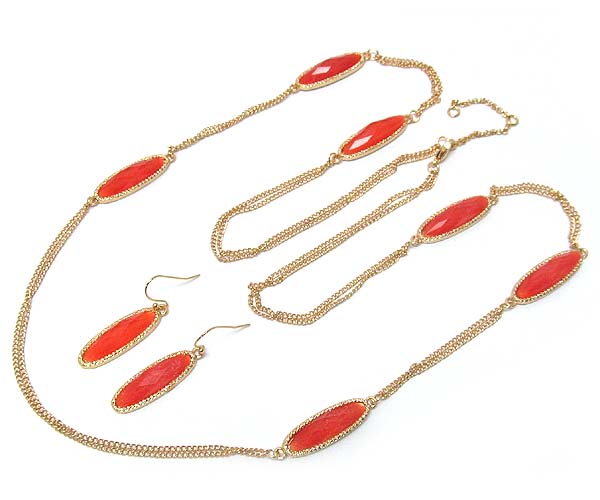 Multi oval facet cut glass drop long chain necklace earring set