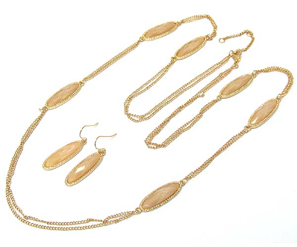 Multi oval facet cut glass drop long chain necklace earring set