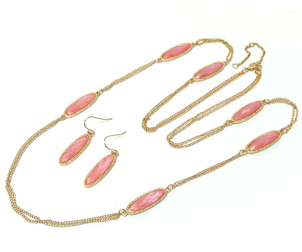 Multi oval facet cut glass drop long chain necklace earring set