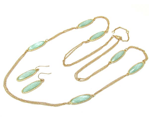 Multi oval facet cut glass drop long chain necklace earring set