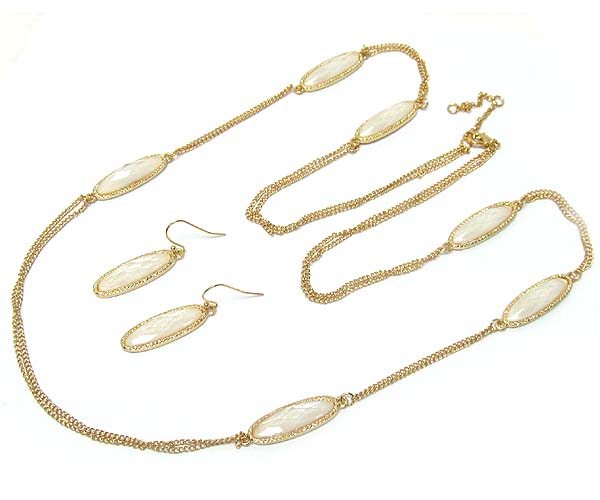 Multi oval facet cut glass drop long chain necklace earring set