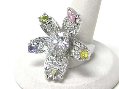 Crystal stud flower shape ring