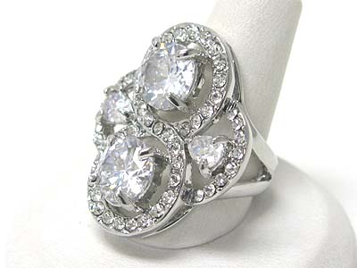 Crystal and cubic deco fashion ring