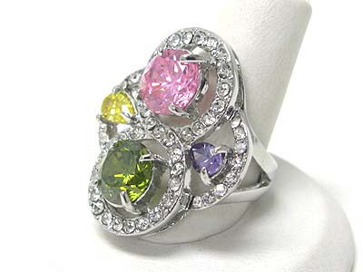 Crystal and cubic deco fashion ring