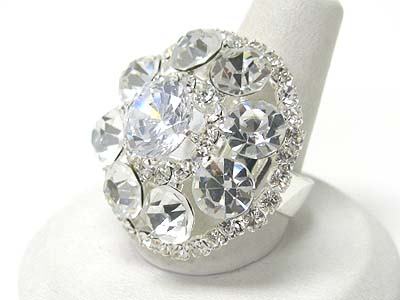 Rhine stone and crystal deco adjustable size ring