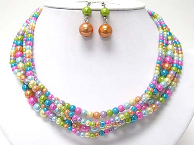 Multi strand pearl beads necklace and earring set