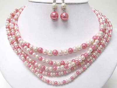 Multi strand pearl beads necklace and earring set