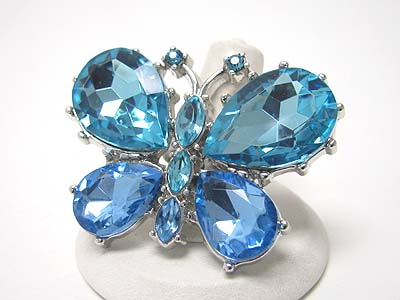 Crystal and acryl butterfly fashion ring - adjustable size