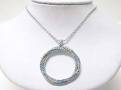 Crystal stud dual circle link pendant necklace