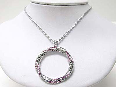 Crystal stud dual circle link pendant necklace