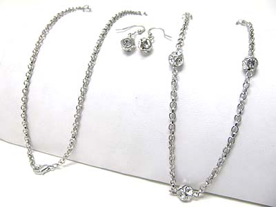 Crystal stud dice and chain link long necklace earring set