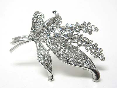 Crystal flower and leaves brooch