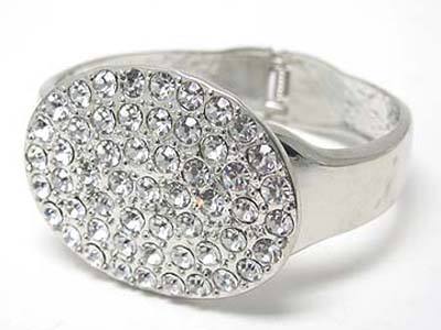 Crystal stud wide oval top metal hinge bangle