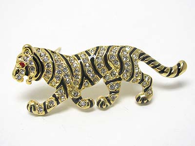 Crystal and enamel metal tiger brooch