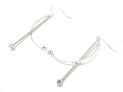 Crystal edge metal bar and arc drop earring