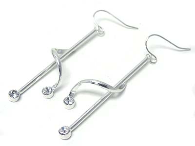 Crystal edge metal bar and wave drop earring