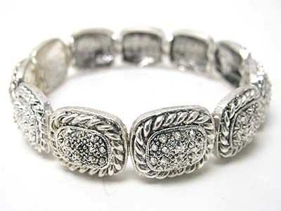 Marcasite textured casting metal link stretch bracelet