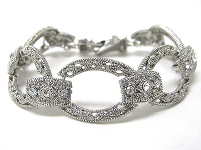 Marcasite texture metal oval link bracelet