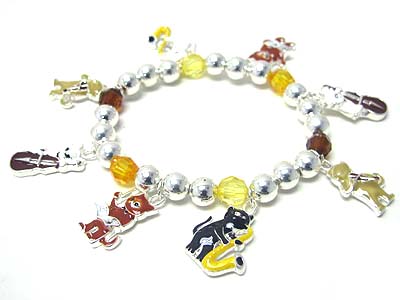 Cat theme epoxy metal charm dangle stretch bracelet